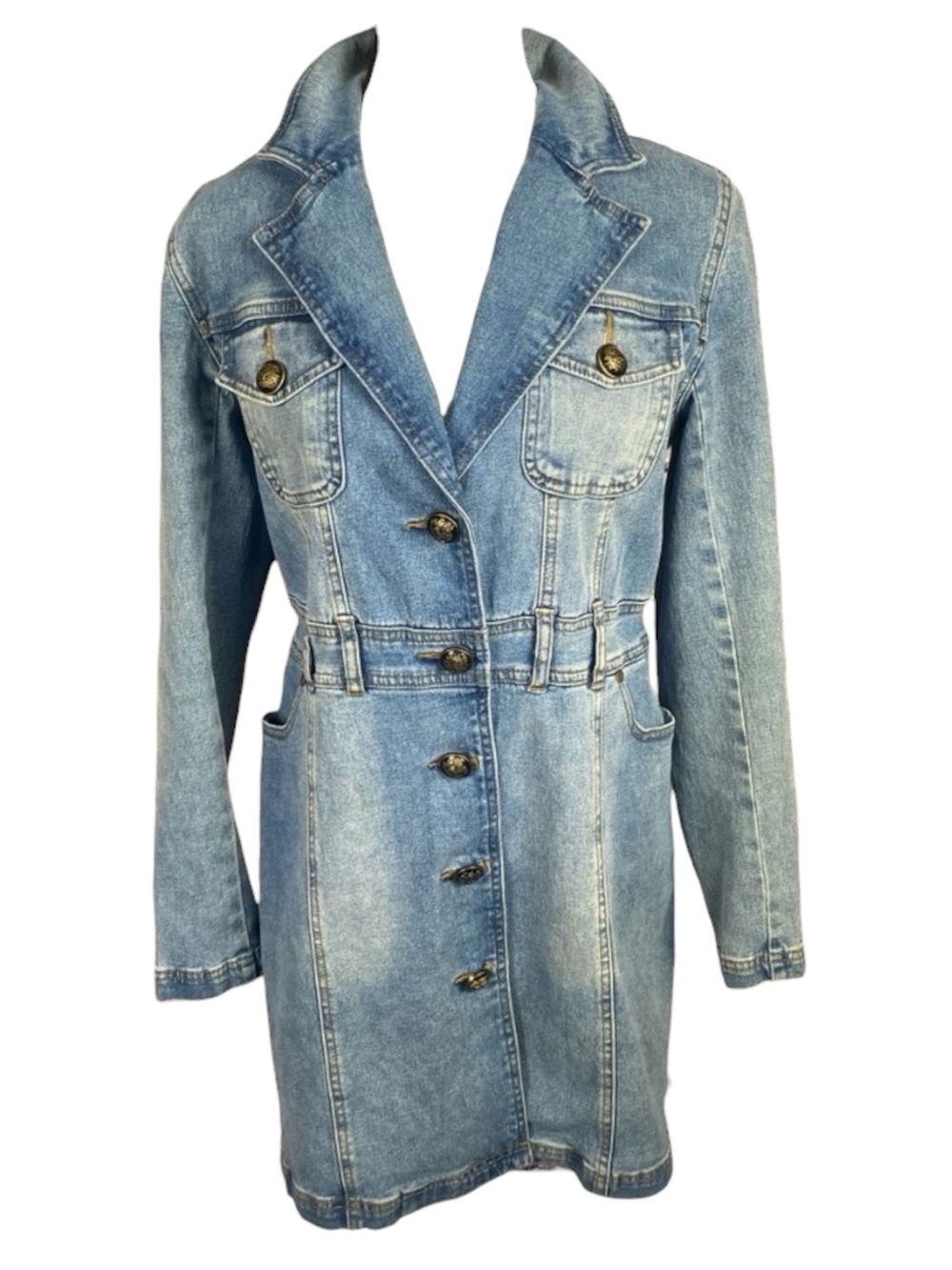 Diane Gilman Vintage Light Blue Long Denim Jacket with Button Front Sz S - Picture 13 of 13